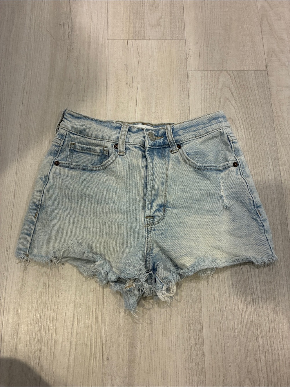 RSQ Light Blue High-Rise Distressed Denim Shorts